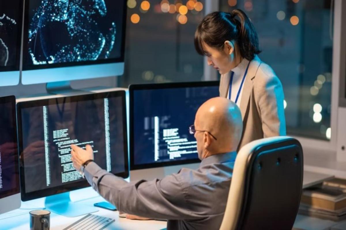 Developers conducting a secure code review session